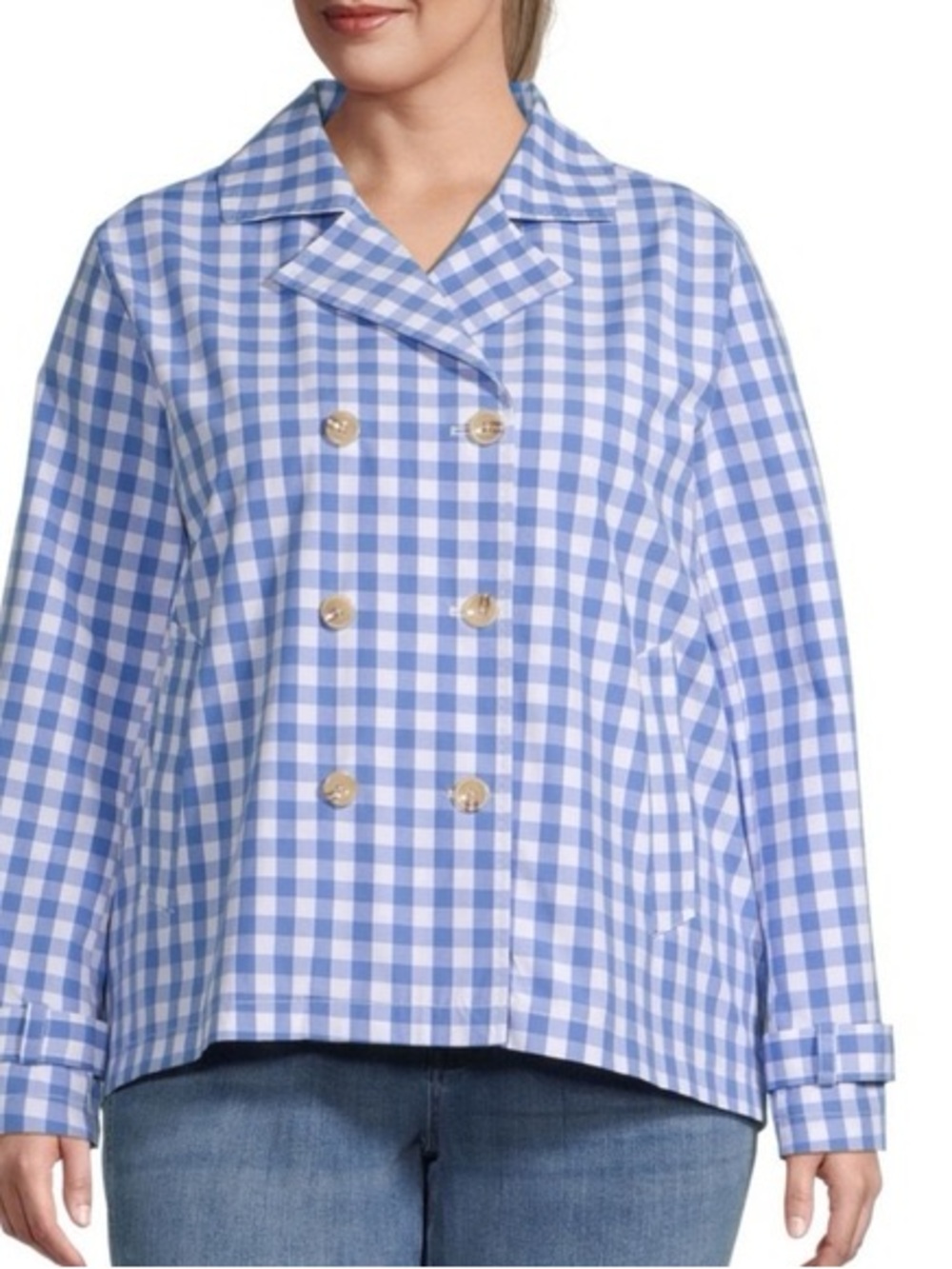 St. John's Bay Blue Gingham Double-Breasted Button-Front Top smoke free home